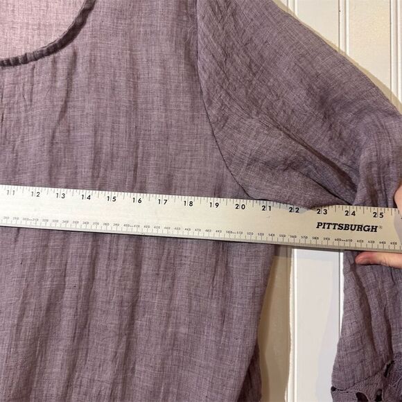 Retro Threads Boho Tunic Top Women’s L Purple Crochet Bell Sleeve Blouse - Picture 4 of 9